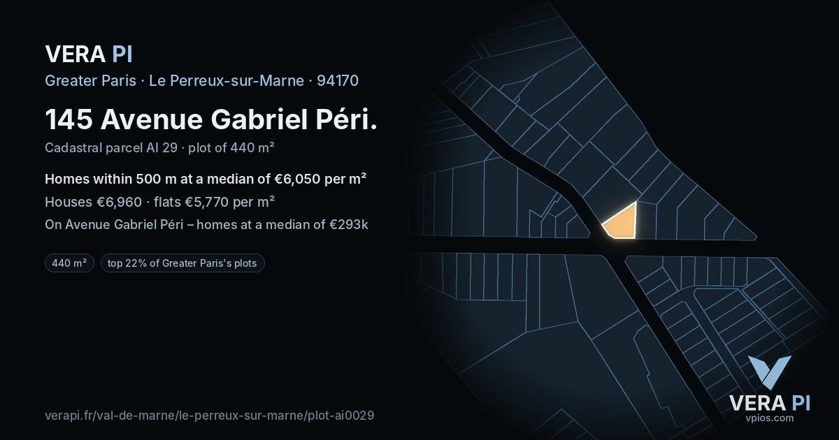 145 Avenue Gabriel Péri, Le Perreux-sur-Marne at night – the plot lit, the parcels around coloured by the prices near them