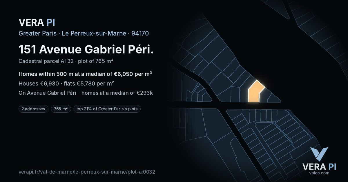 151 Avenue Gabriel Péri, Le Perreux-sur-Marne at night – the plot lit, the parcels around coloured by the prices near them
