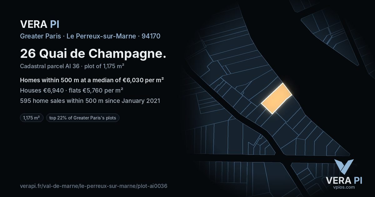 26 Quai de Champagne, Le Perreux-sur-Marne at night – the plot lit, the parcels around coloured by the prices near them