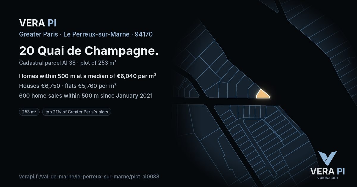 20 Quai de Champagne, Le Perreux-sur-Marne at night – the plot lit, the parcels around coloured by the prices near them