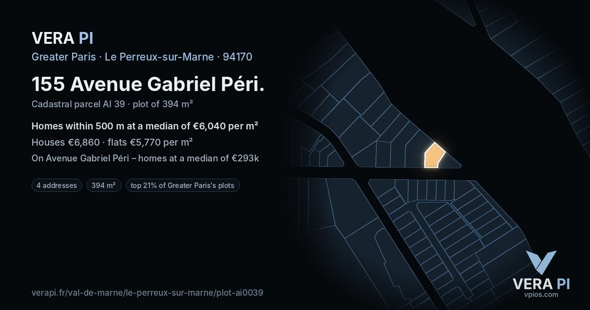 155 Avenue Gabriel Péri, Le Perreux-sur-Marne at night – the plot lit, the parcels around coloured by the prices near them