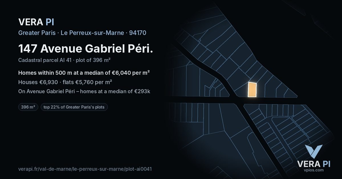 147 Avenue Gabriel Péri, Le Perreux-sur-Marne at night – the plot lit, the parcels around coloured by the prices near them