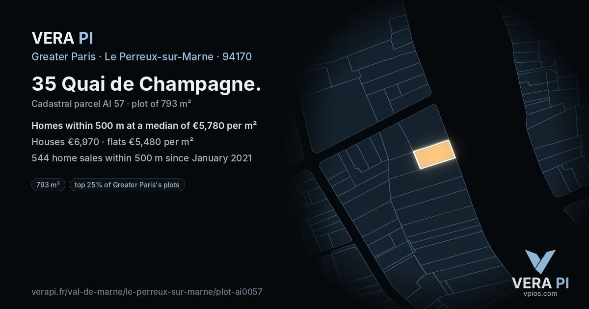 35 Quai de Champagne, Le Perreux-sur-Marne at night – the plot lit, the parcels around coloured by the prices near them