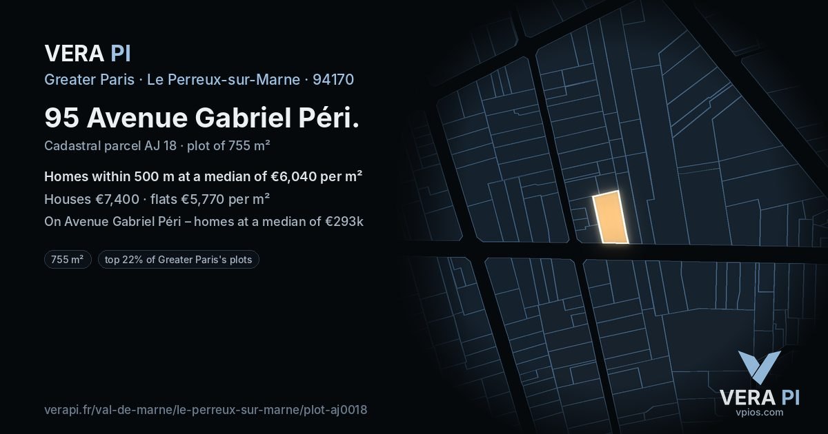 95 Avenue Gabriel Péri, Le Perreux-sur-Marne at night – the plot lit, the parcels around coloured by the prices near them
