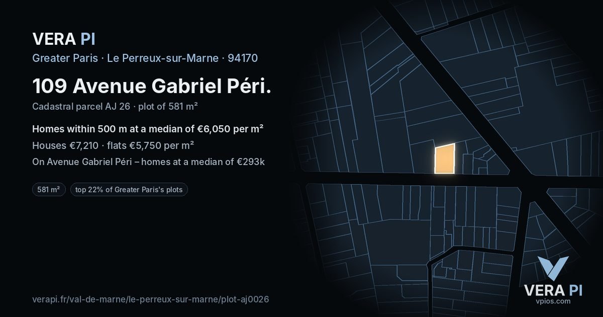 109 Avenue Gabriel Péri, Le Perreux-sur-Marne at night – the plot lit, the parcels around coloured by the prices near them