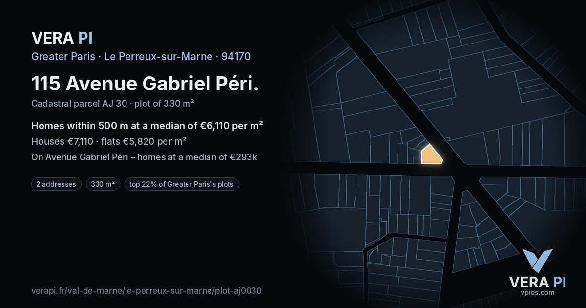 115 Avenue Gabriel Péri, Le Perreux-sur-Marne at night – the plot lit, the parcels around coloured by the prices near them