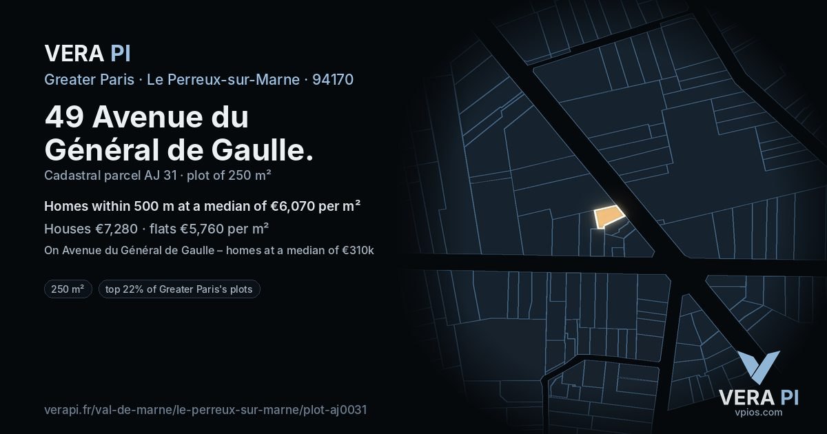 49 Avenue du Général de Gaulle, Le Perreux-sur-Marne at night – the plot lit, the parcels around coloured by the prices near them