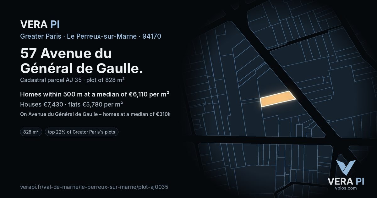 57 Avenue du Général de Gaulle, Le Perreux-sur-Marne at night – the plot lit, the parcels around coloured by the prices near them