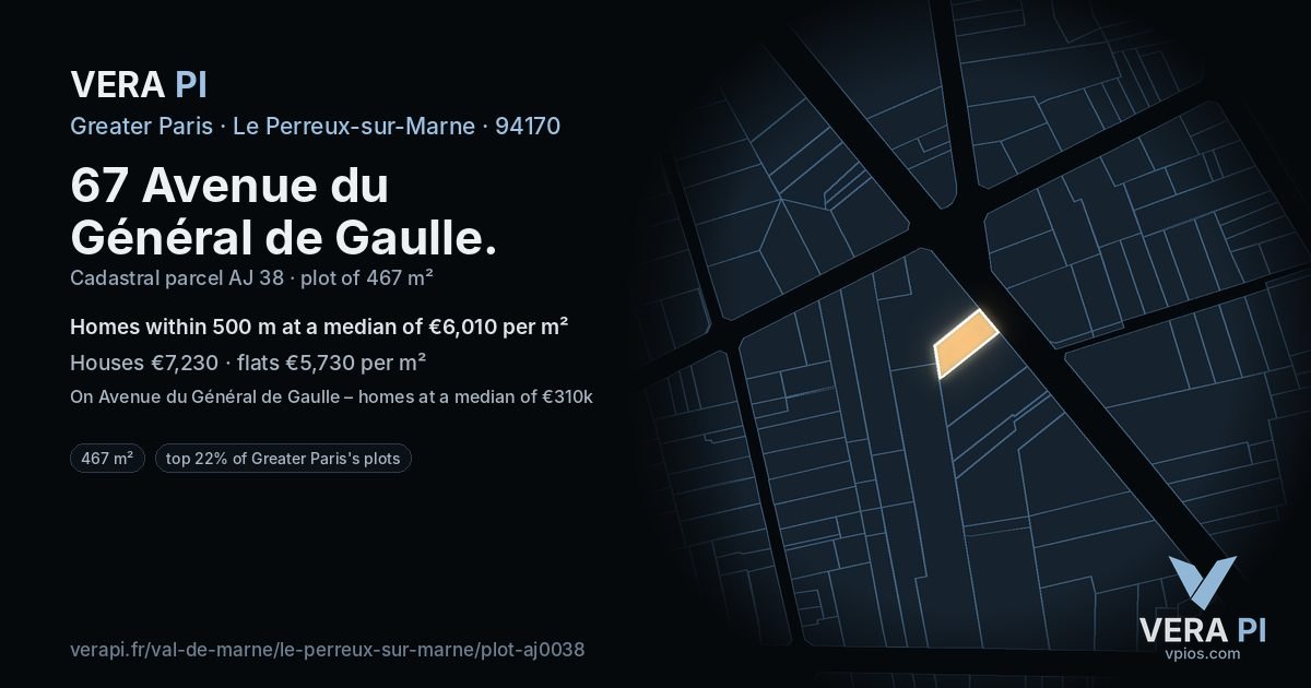 67 Avenue du Général de Gaulle, Le Perreux-sur-Marne at night – the plot lit, the parcels around coloured by the prices near them