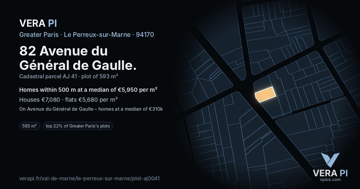 82 Avenue du Général de Gaulle, Le Perreux-sur-Marne at night – the plot lit, the parcels around coloured by the prices near them