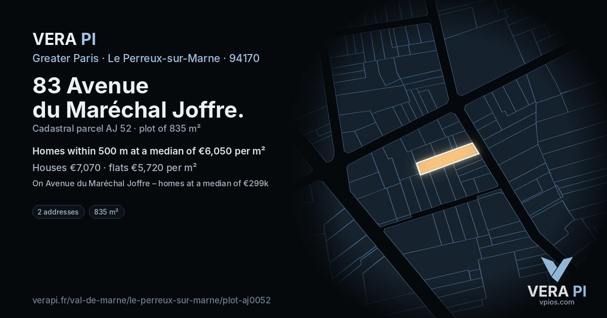 83 Avenue du Maréchal Joffre, Le Perreux-sur-Marne at night – the plot lit, the parcels around coloured by the prices near them