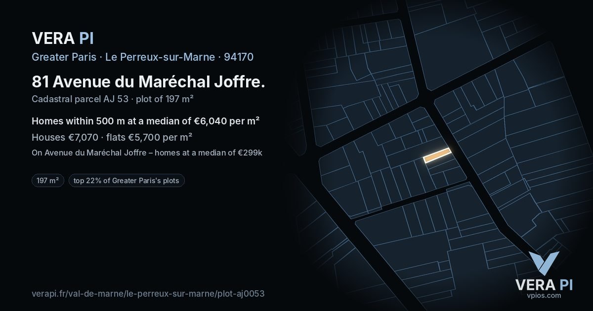81 Avenue du Maréchal Joffre, Le Perreux-sur-Marne at night – the plot lit, the parcels around coloured by the prices near them