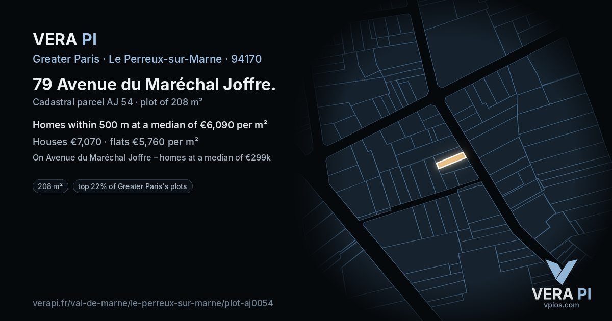 79 Avenue du Maréchal Joffre, Le Perreux-sur-Marne at night – the plot lit, the parcels around coloured by the prices near them