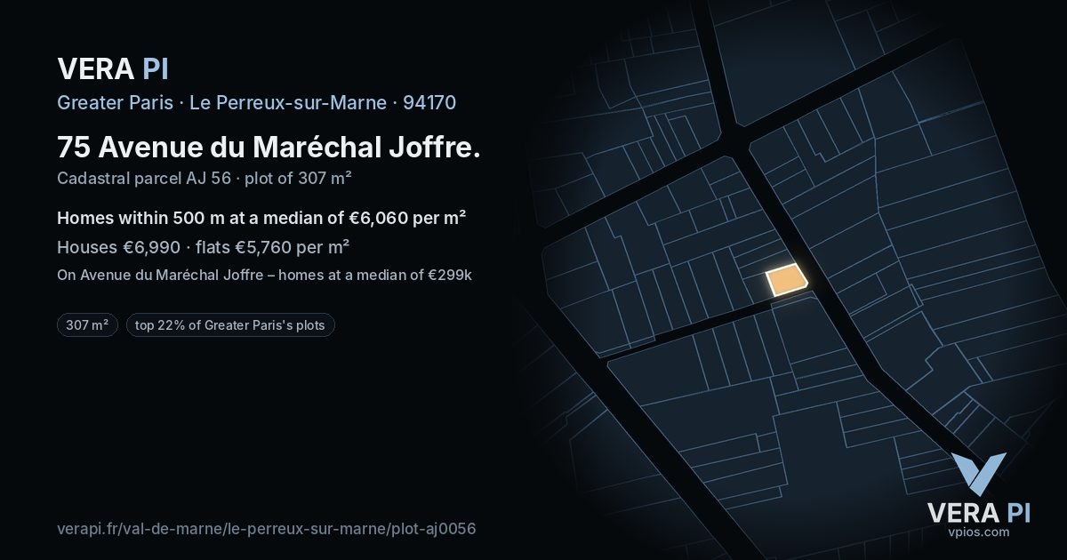 75 Avenue du Maréchal Joffre, Le Perreux-sur-Marne at night – the plot lit, the parcels around coloured by the prices near them