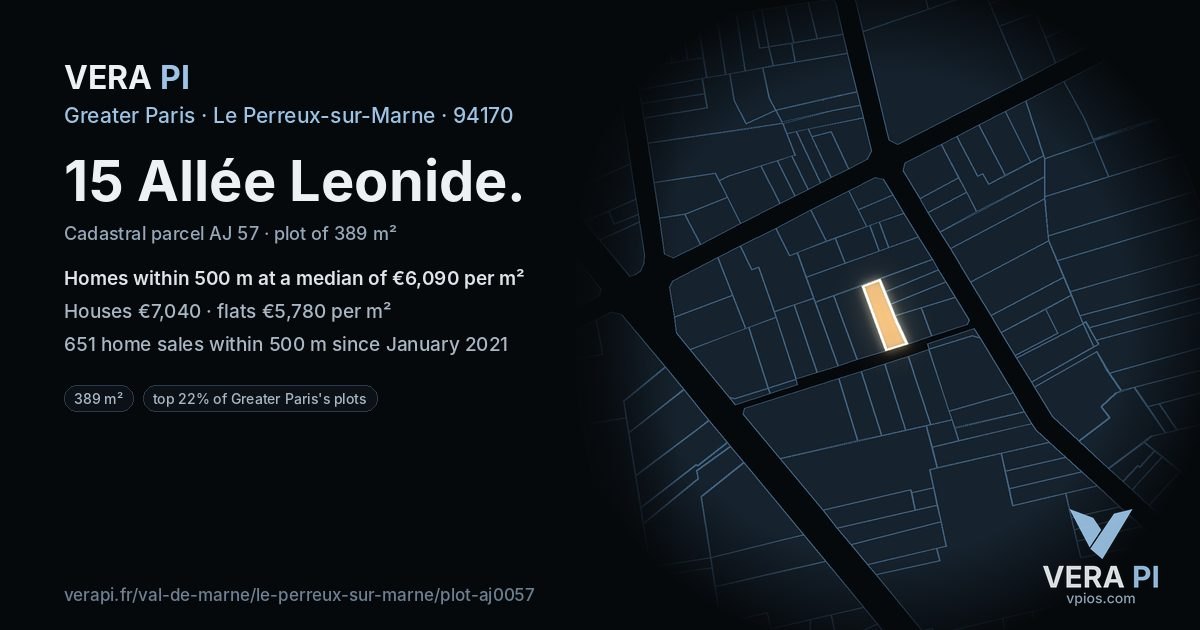 15 Allée Leonide, Le Perreux-sur-Marne at night – the plot lit, the parcels around coloured by the prices near them