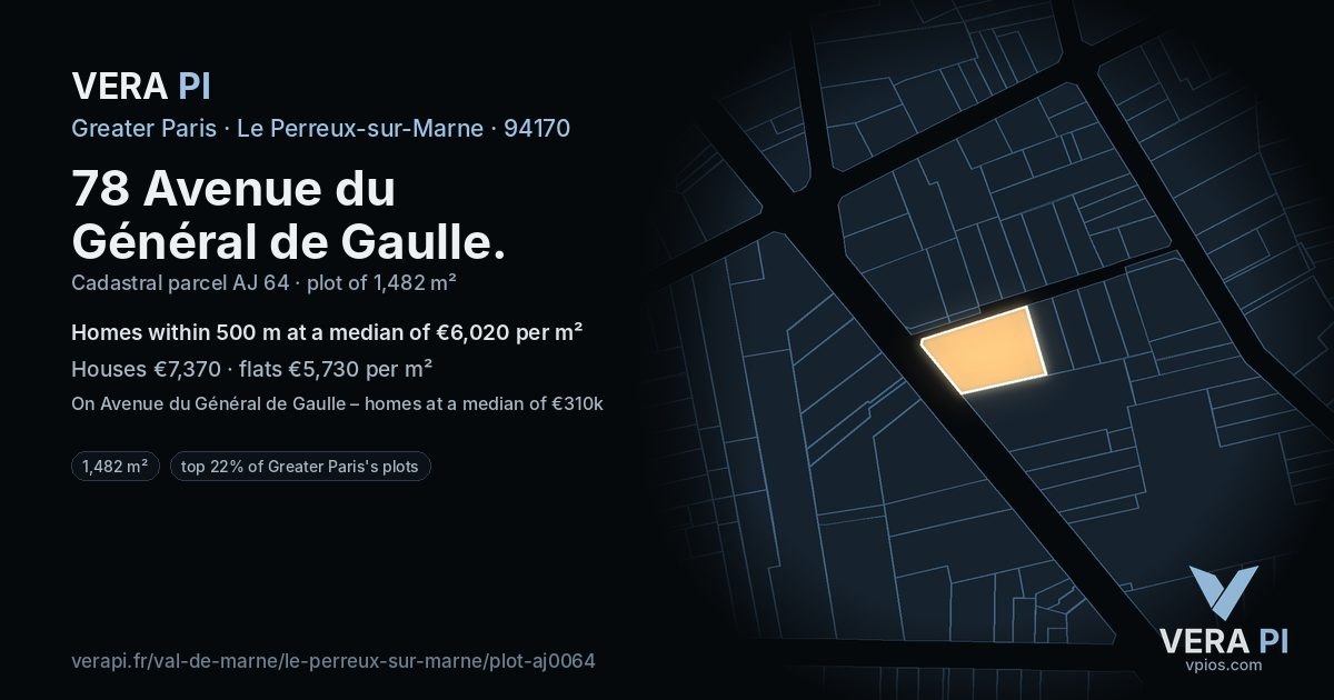 78 Avenue du Général de Gaulle, Le Perreux-sur-Marne at night – the plot lit, the parcels around coloured by the prices near them