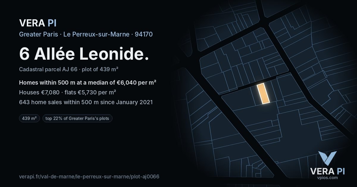 6 Allée Leonide, Le Perreux-sur-Marne at night – the plot lit, the parcels around coloured by the prices near them