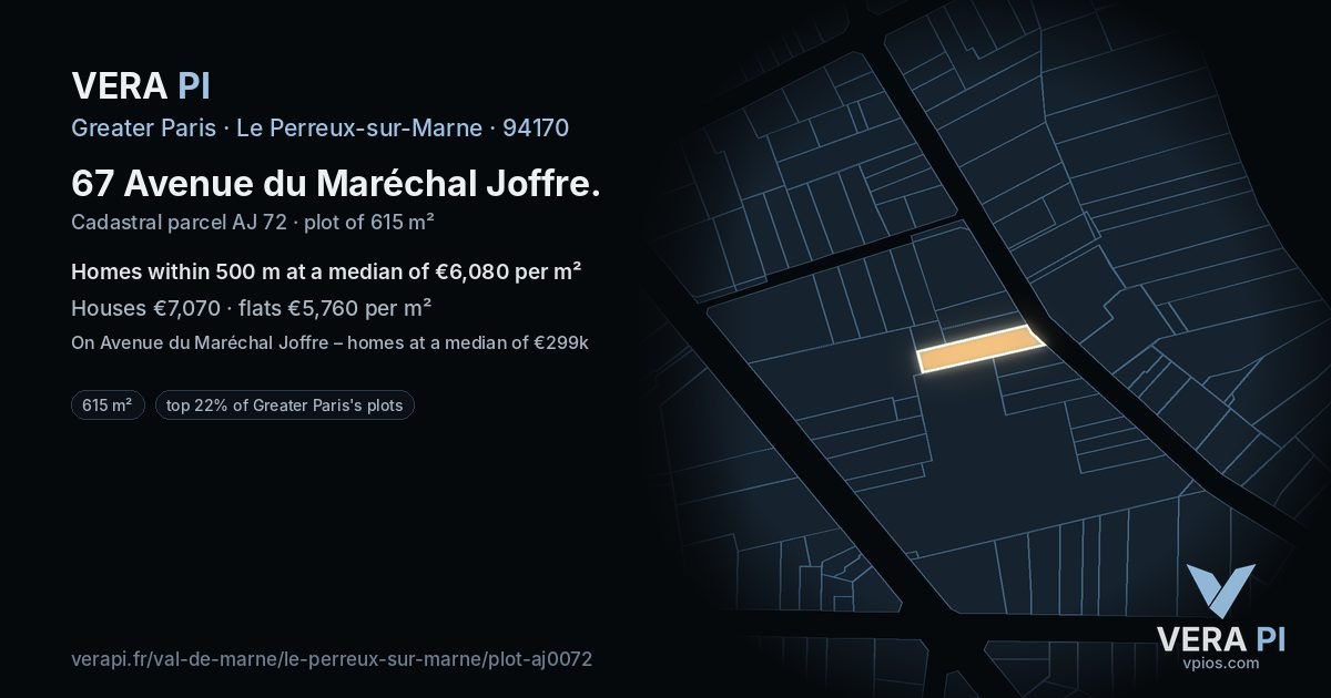 67 Avenue du Maréchal Joffre, Le Perreux-sur-Marne at night – the plot lit, the parcels around coloured by the prices near them