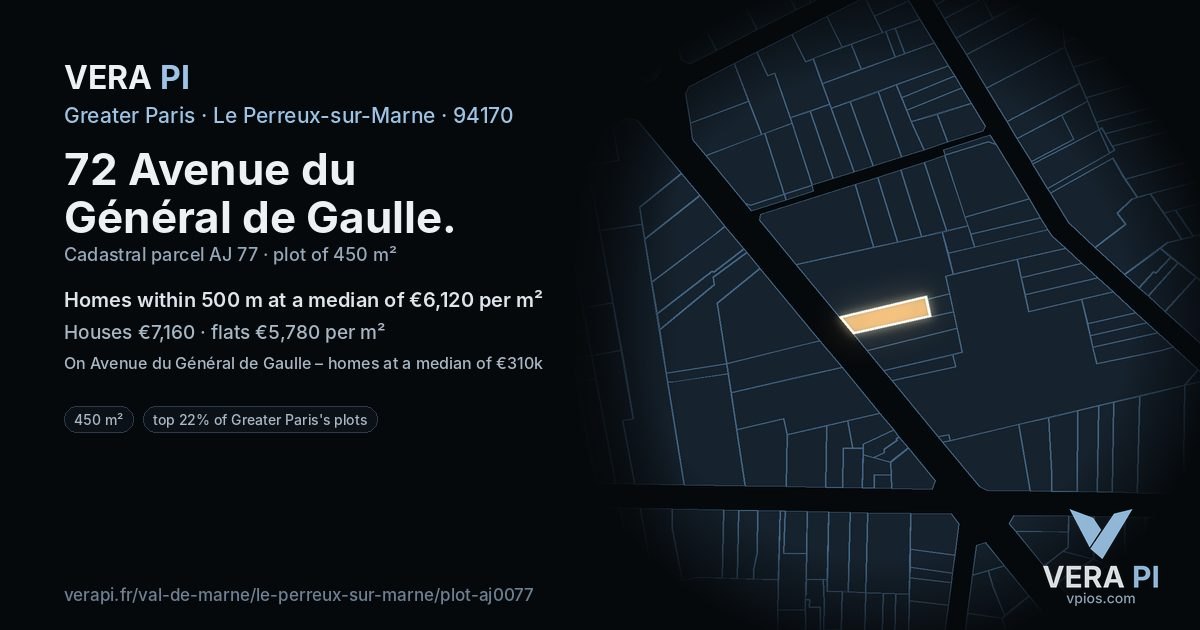 72 Avenue du Général de Gaulle, Le Perreux-sur-Marne at night – the plot lit, the parcels around coloured by the prices near them