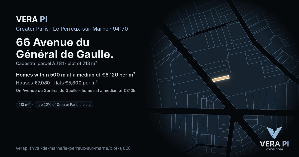 66 Avenue du Général de Gaulle, Le Perreux-sur-Marne at night – the plot lit, the parcels around coloured by the prices near them