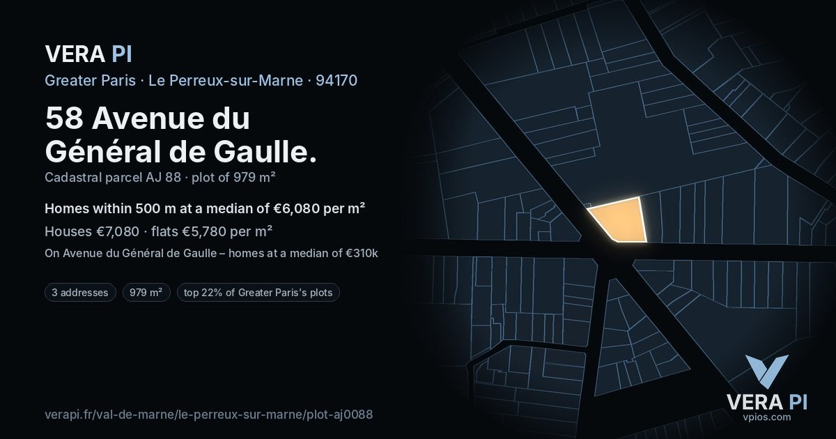 58 Avenue du Général de Gaulle, Le Perreux-sur-Marne at night – the plot lit, the parcels around coloured by the prices near them