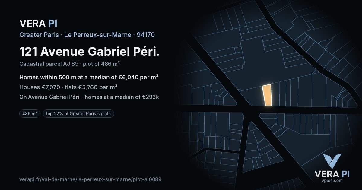 121 Avenue Gabriel Péri, Le Perreux-sur-Marne at night – the plot lit, the parcels around coloured by the prices near them