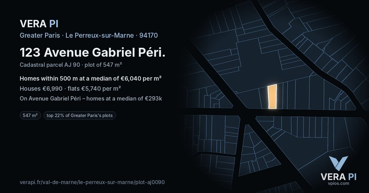 123 Avenue Gabriel Péri, Le Perreux-sur-Marne at night – the plot lit, the parcels around coloured by the prices near them