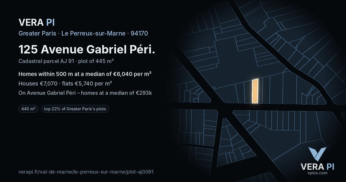 125 Avenue Gabriel Péri, Le Perreux-sur-Marne at night – the plot lit, the parcels around coloured by the prices near them