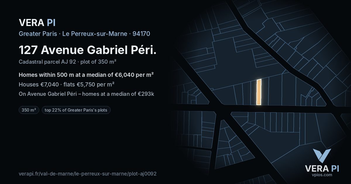 127 Avenue Gabriel Péri, Le Perreux-sur-Marne at night – the plot lit, the parcels around coloured by the prices near them