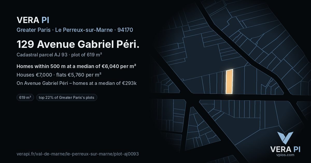 129 Avenue Gabriel Péri, Le Perreux-sur-Marne at night – the plot lit, the parcels around coloured by the prices near them