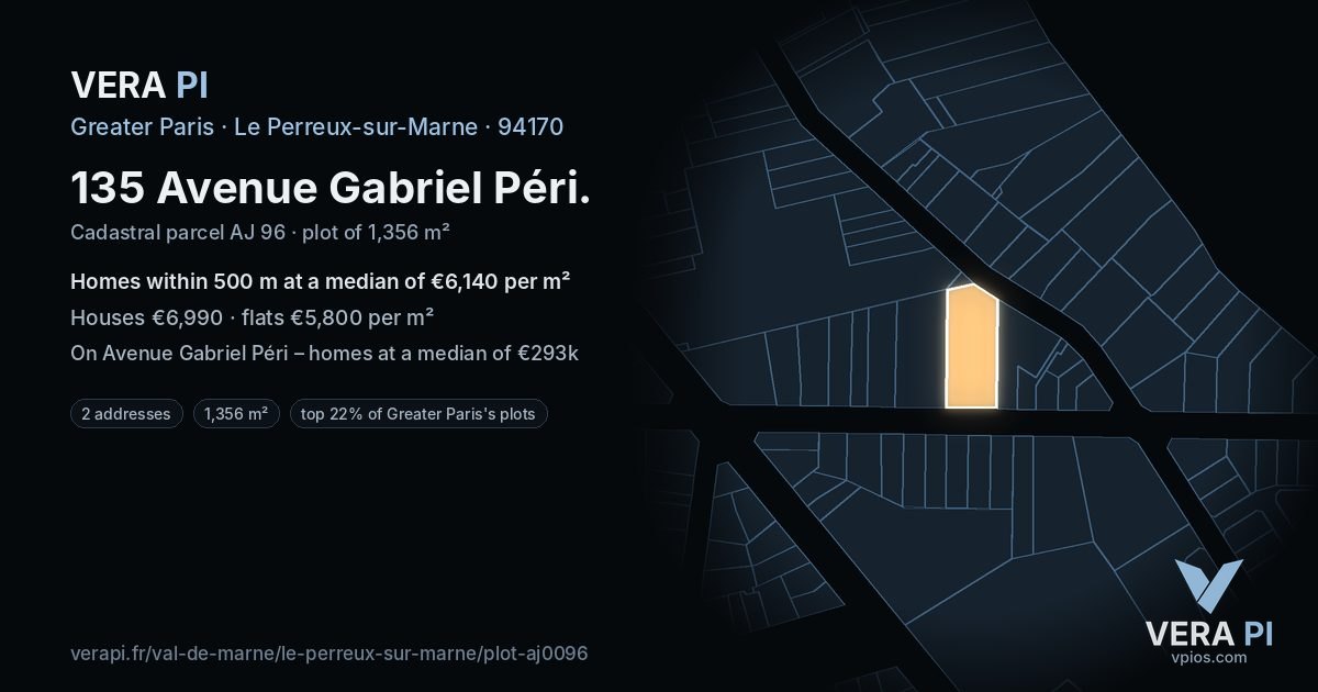 135 Avenue Gabriel Péri, Le Perreux-sur-Marne at night – the plot lit, the parcels around coloured by the prices near them