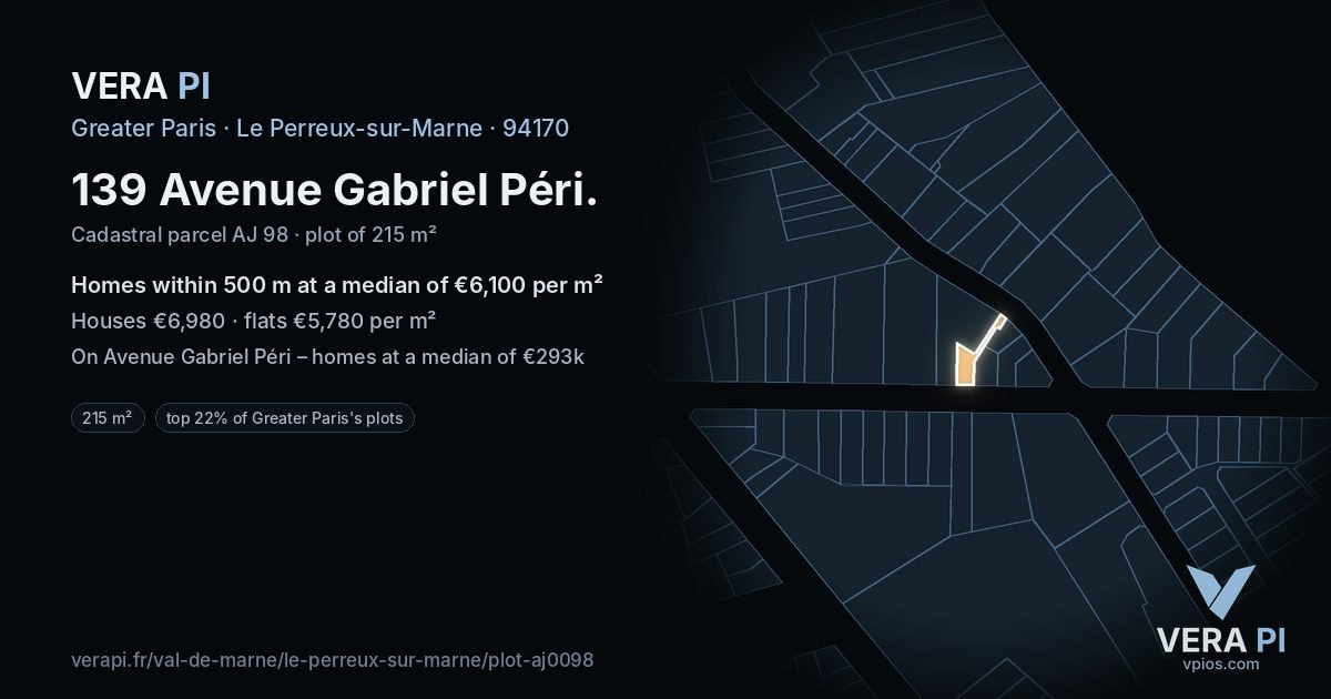 139 Avenue Gabriel Péri, Le Perreux-sur-Marne at night – the plot lit, the parcels around coloured by the prices near them