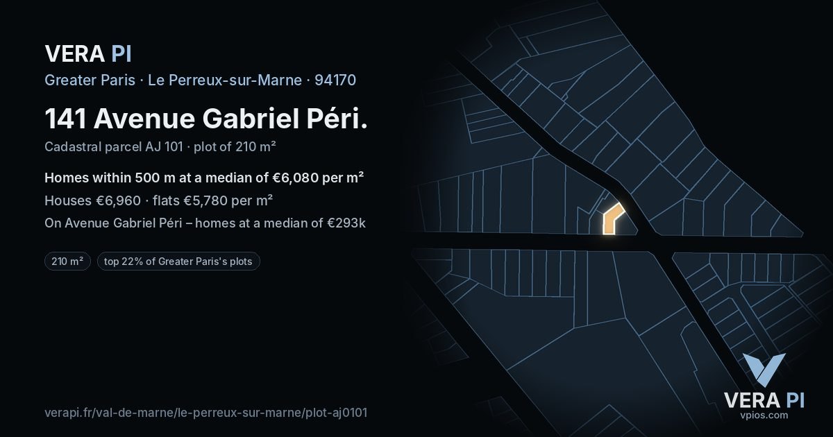 141 Avenue Gabriel Péri, Le Perreux-sur-Marne at night – the plot lit, the parcels around coloured by the prices near them