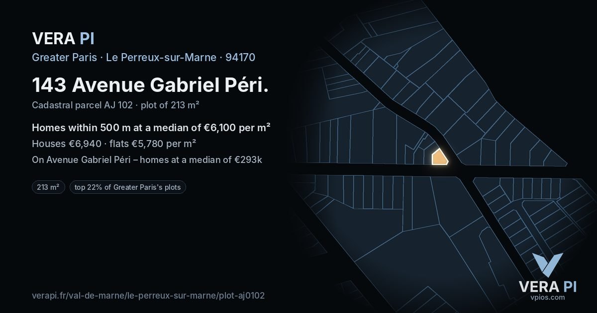 143 Avenue Gabriel Péri, Le Perreux-sur-Marne at night – the plot lit, the parcels around coloured by the prices near them