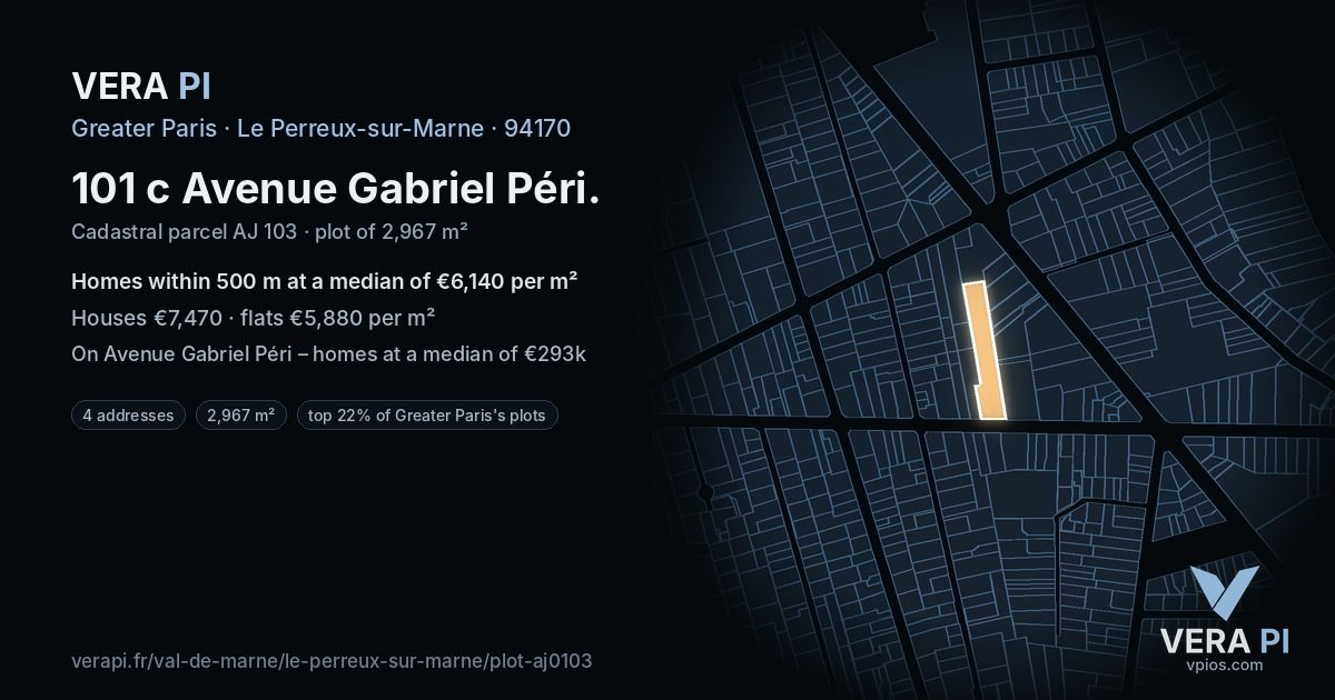 101 c Avenue Gabriel Péri, Le Perreux-sur-Marne at night – the plot lit, the parcels around coloured by the prices near them