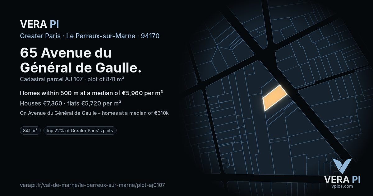 65 Avenue du Général de Gaulle, Le Perreux-sur-Marne at night – the plot lit, the parcels around coloured by the prices near them