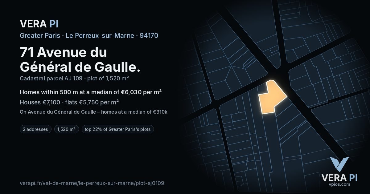 71 Avenue du Général de Gaulle, Le Perreux-sur-Marne at night – the plot lit, the parcels around coloured by the prices near them
