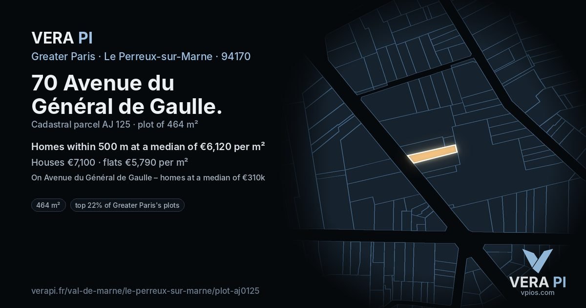 70 Avenue du Général de Gaulle, Le Perreux-sur-Marne at night – the plot lit, the parcels around coloured by the prices near them