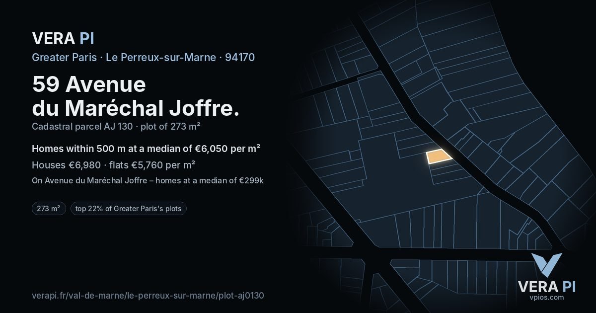 59 Avenue du Maréchal Joffre, Le Perreux-sur-Marne at night – the plot lit, the parcels around coloured by the prices near them