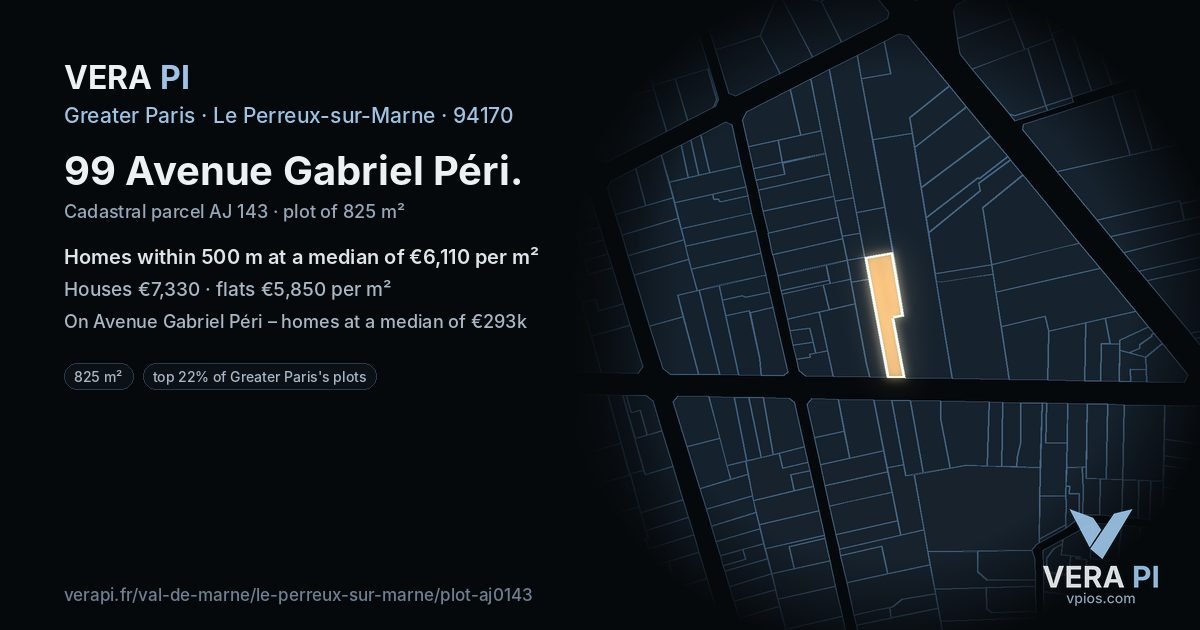 99 Avenue Gabriel Péri, Le Perreux-sur-Marne at night – the plot lit, the parcels around coloured by the prices near them