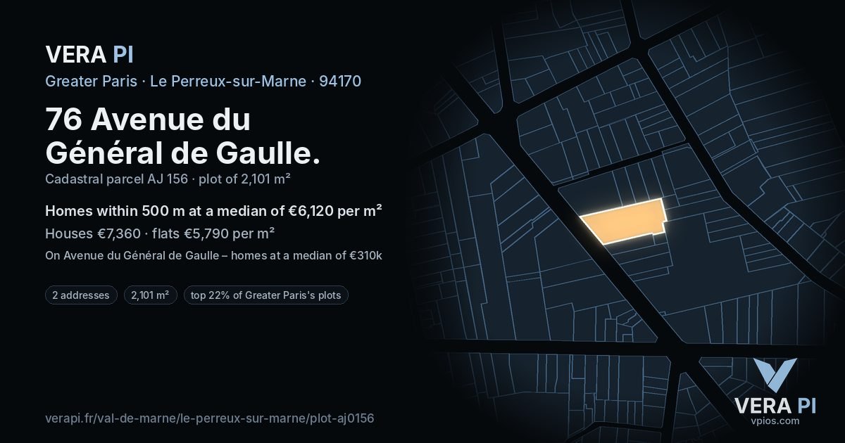 76 Avenue du Général de Gaulle, Le Perreux-sur-Marne at night – the plot lit, the parcels around coloured by the prices near them