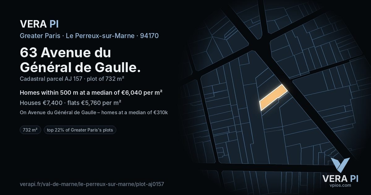 63 Avenue du Général de Gaulle, Le Perreux-sur-Marne at night – the plot lit, the parcels around coloured by the prices near them