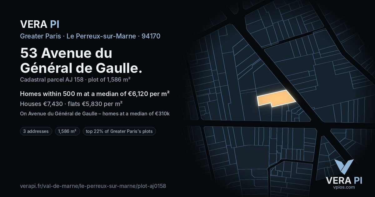53 Avenue du Général de Gaulle, Le Perreux-sur-Marne at night – the plot lit, the parcels around coloured by the prices near them