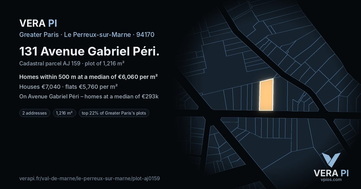 131 Avenue Gabriel Péri, Le Perreux-sur-Marne at night – the plot lit, the parcels around coloured by the prices near them