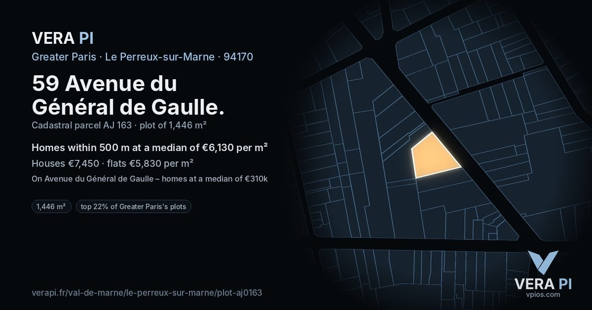 59 Avenue du Général de Gaulle, Le Perreux-sur-Marne at night – the plot lit, the parcels around coloured by the prices near them