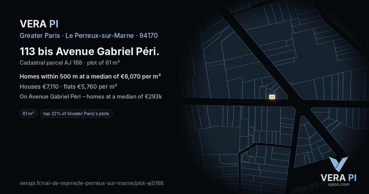 113 bis Avenue Gabriel Péri, Le Perreux-sur-Marne at night – the plot lit, the parcels around coloured by the prices near them