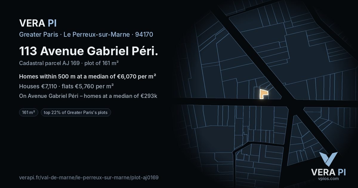113 Avenue Gabriel Péri, Le Perreux-sur-Marne at night – the plot lit, the parcels around coloured by the prices near them