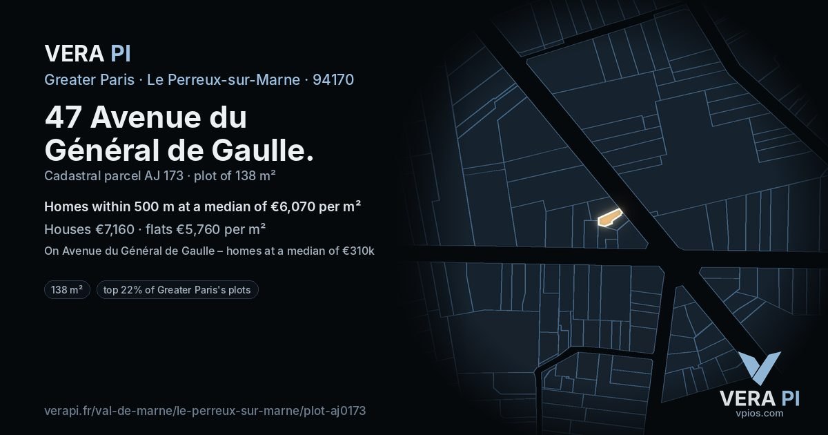 47 Avenue du Général de Gaulle, Le Perreux-sur-Marne at night – the plot lit, the parcels around coloured by the prices near them