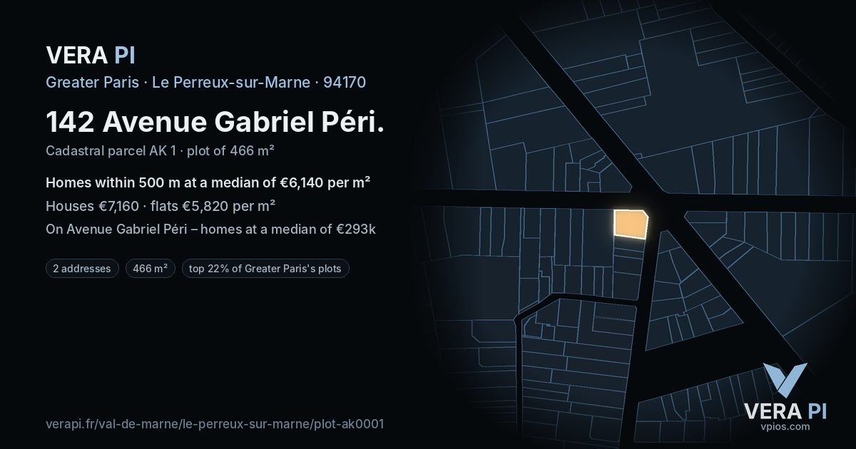 142 Avenue Gabriel Péri, Le Perreux-sur-Marne at night – the plot lit, the parcels around coloured by the prices near them
