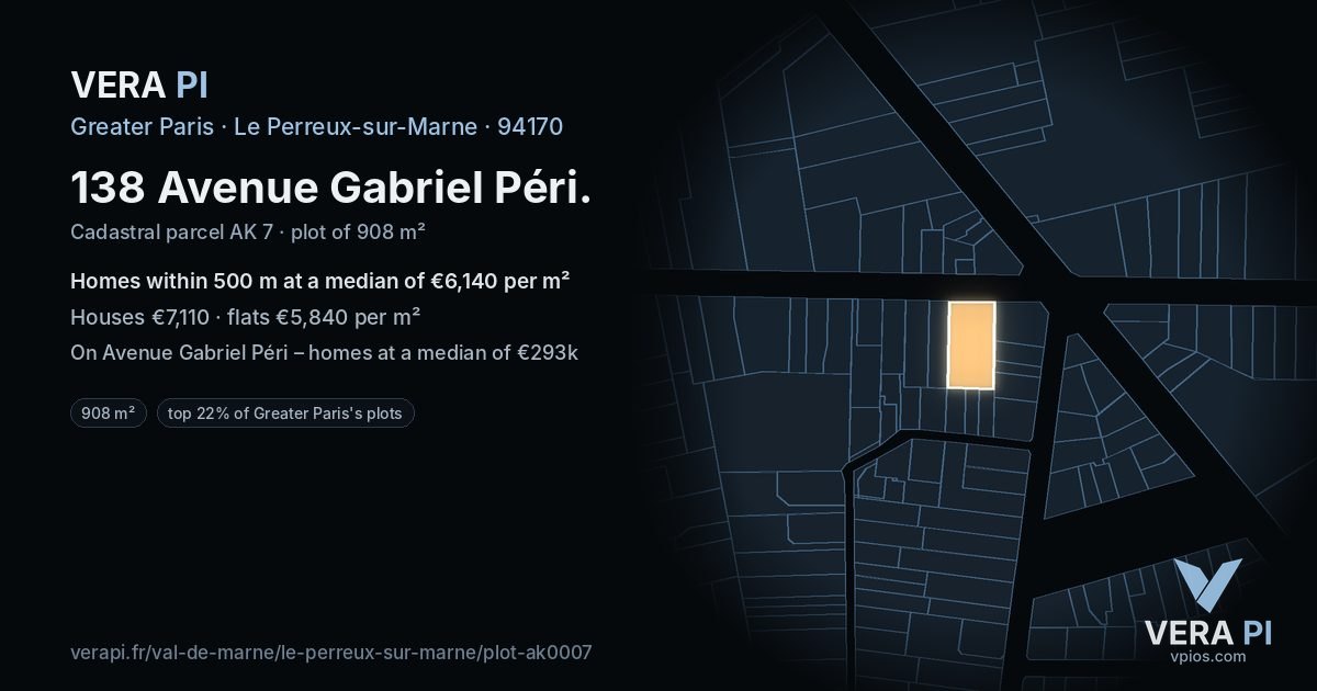 138 Avenue Gabriel Péri, Le Perreux-sur-Marne at night – the plot lit, the parcels around coloured by the prices near them